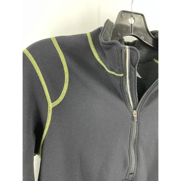 REI Women's Black Neon Green Stitching 1/4 Zip Stretch Fleece Sweatshirt Size L - Picture 5 of 15